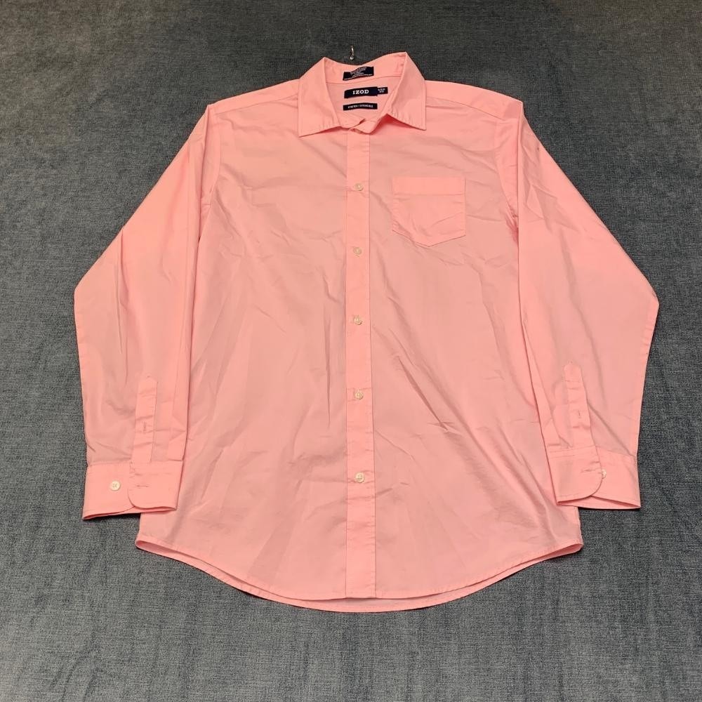 IZOD Dress Shirt Boys XL 18/20 Coral Pink Cotton Stretch Pocket Business Formal
